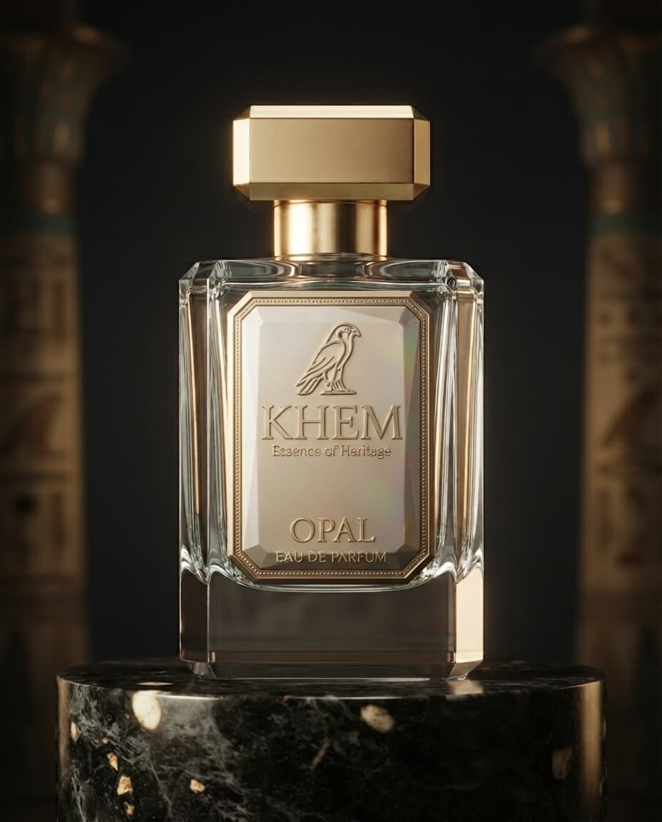 The Opal flacon catching shifting pale light