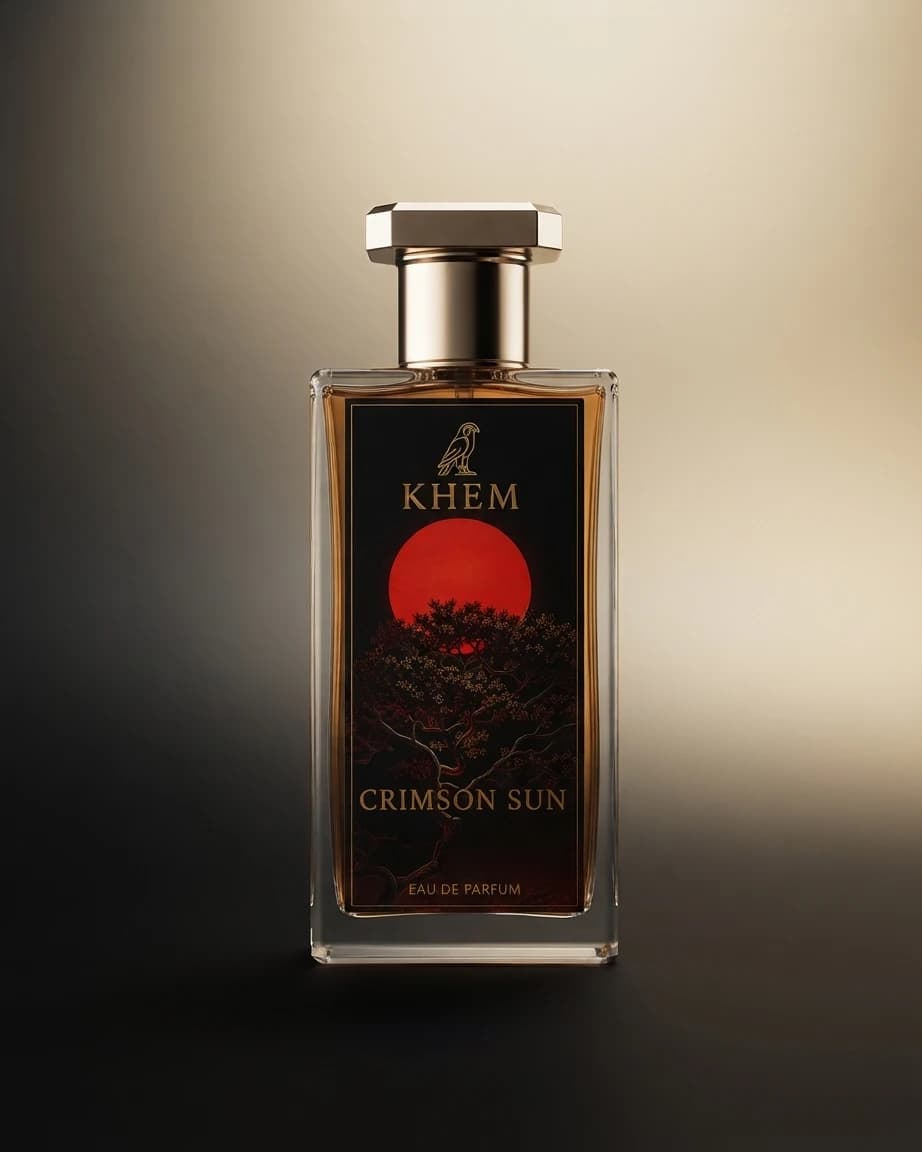 The Crimson Sun flacon burning with reflected red light