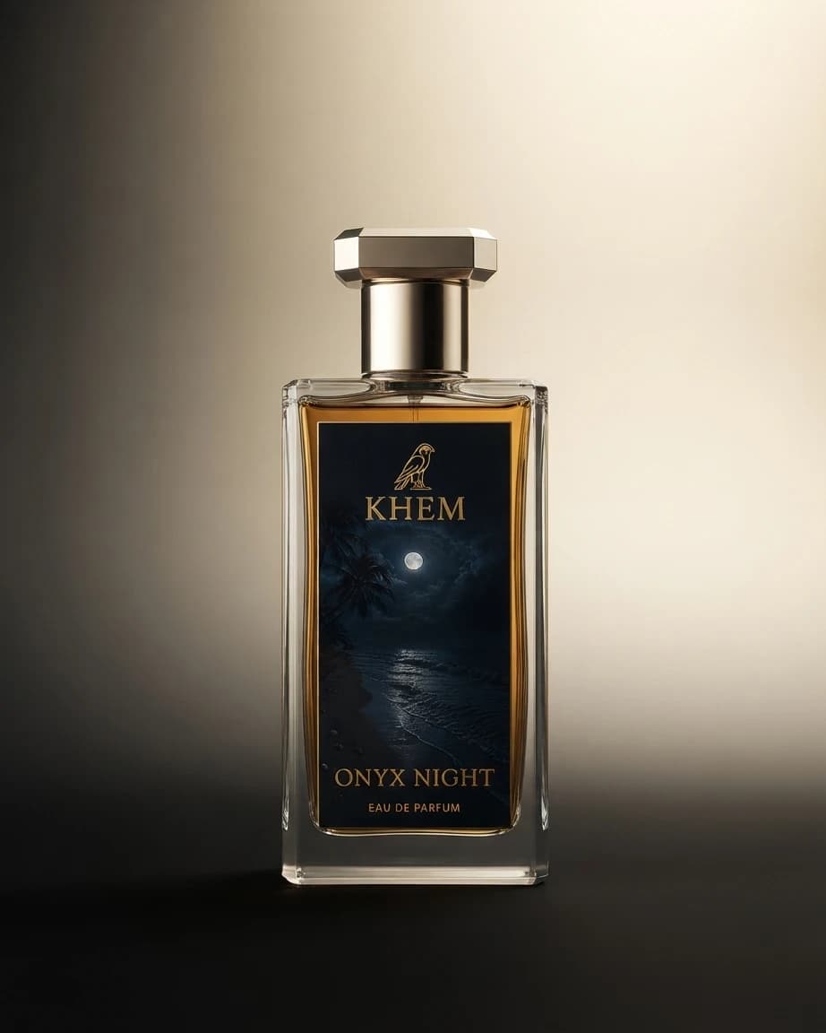The Onyx Night flacon standing in low incense smoke