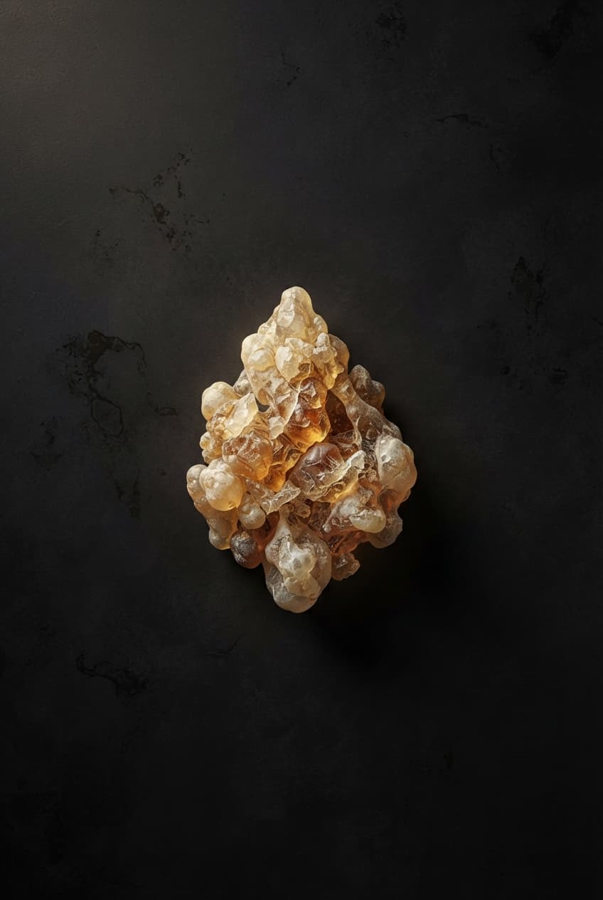 Frankincense resin tears in low golden light
