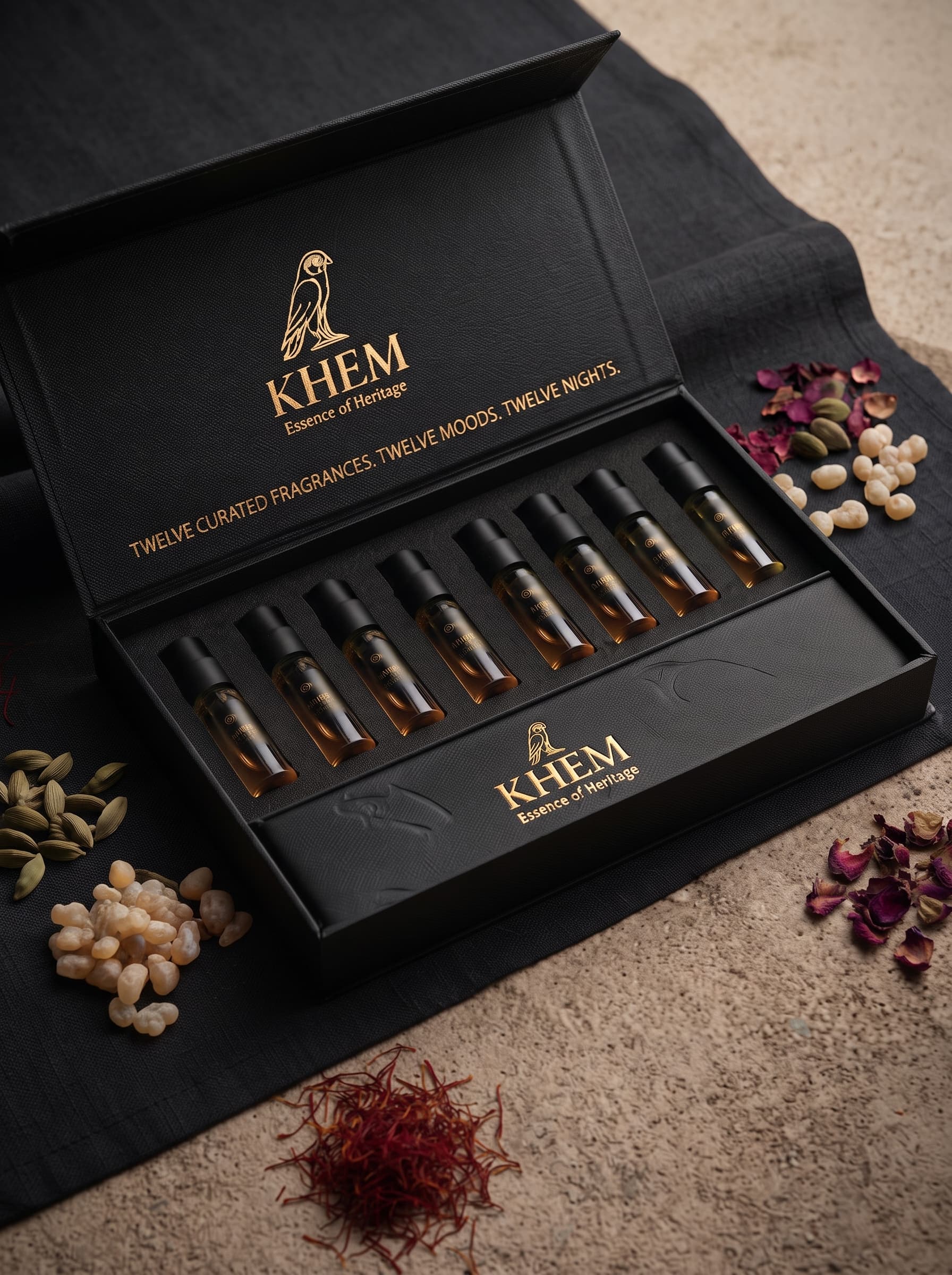 A lacquered collector's box holding the full library of vials