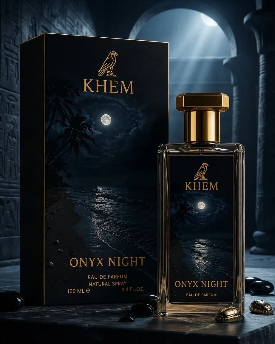 Frankincense resin beside the Onyx Night flacon